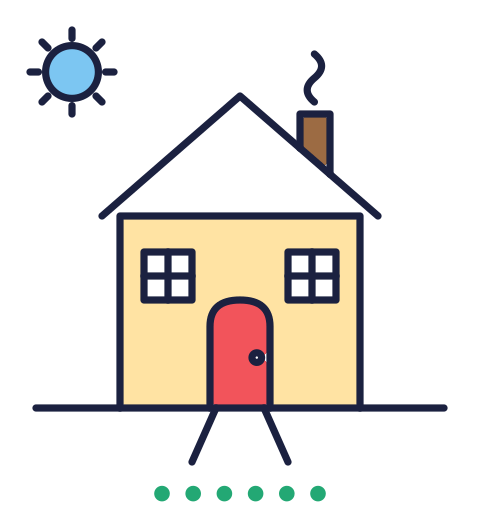 The finished, coloured drawing: House.