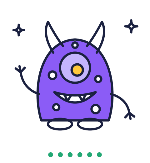 The finished, coloured drawing: Friendly monster.