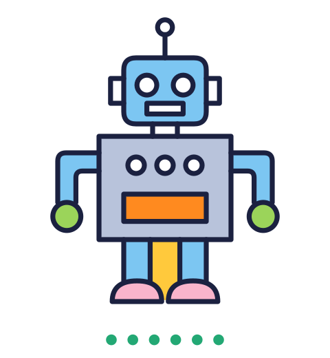 The finished, coloured drawing: Robot.
